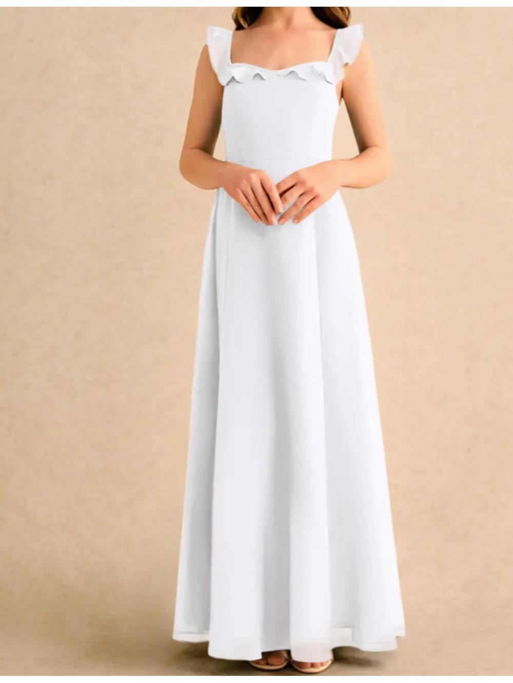 AZAZIE girls white ruffle neck maxi dress sz J16